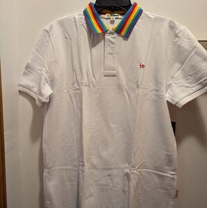 Tipsy Elves mens small white polo shirt with rainbow collar short sleeve New